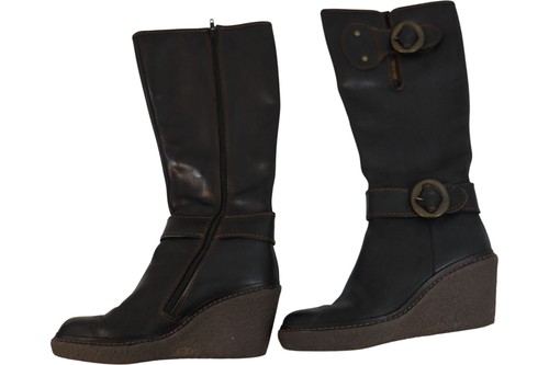 Fly london brown leather wedge - brown,