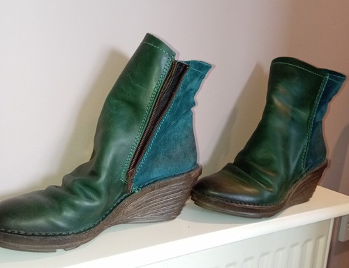 Petrol blue green leather - blue, fly